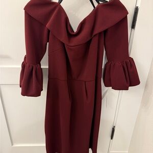 Elegant Burgundy Off-Shoulder Dress - Betsy & Adam